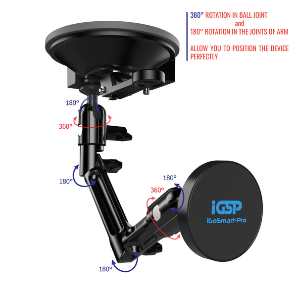 iGoSmart-Pro Suction Cup Pad Mount with 9.5" Arm and Magnetic MagSafe Smartphone Holder
