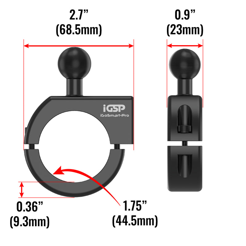 1.75" Dual Threaded Bar Clamp Mount CNC Machined Aluminum Alloy with Single 8.5" Arm