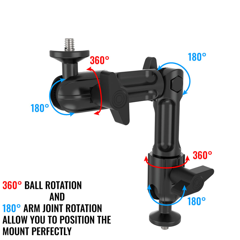 1.75" Dual Threaded Bar Clamp Mount CNC Machined Aluminum Alloy with Single 8.5" Arm