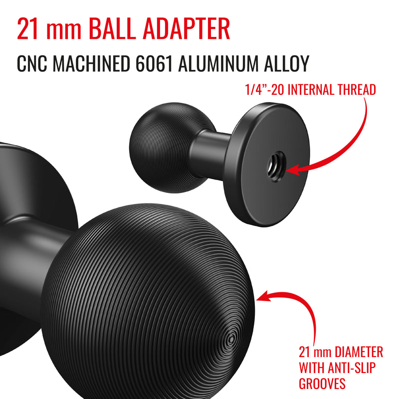 20/21mm CNC Machined aluminum alloy Ball end with 1/4"-20 internally threaded female ball end